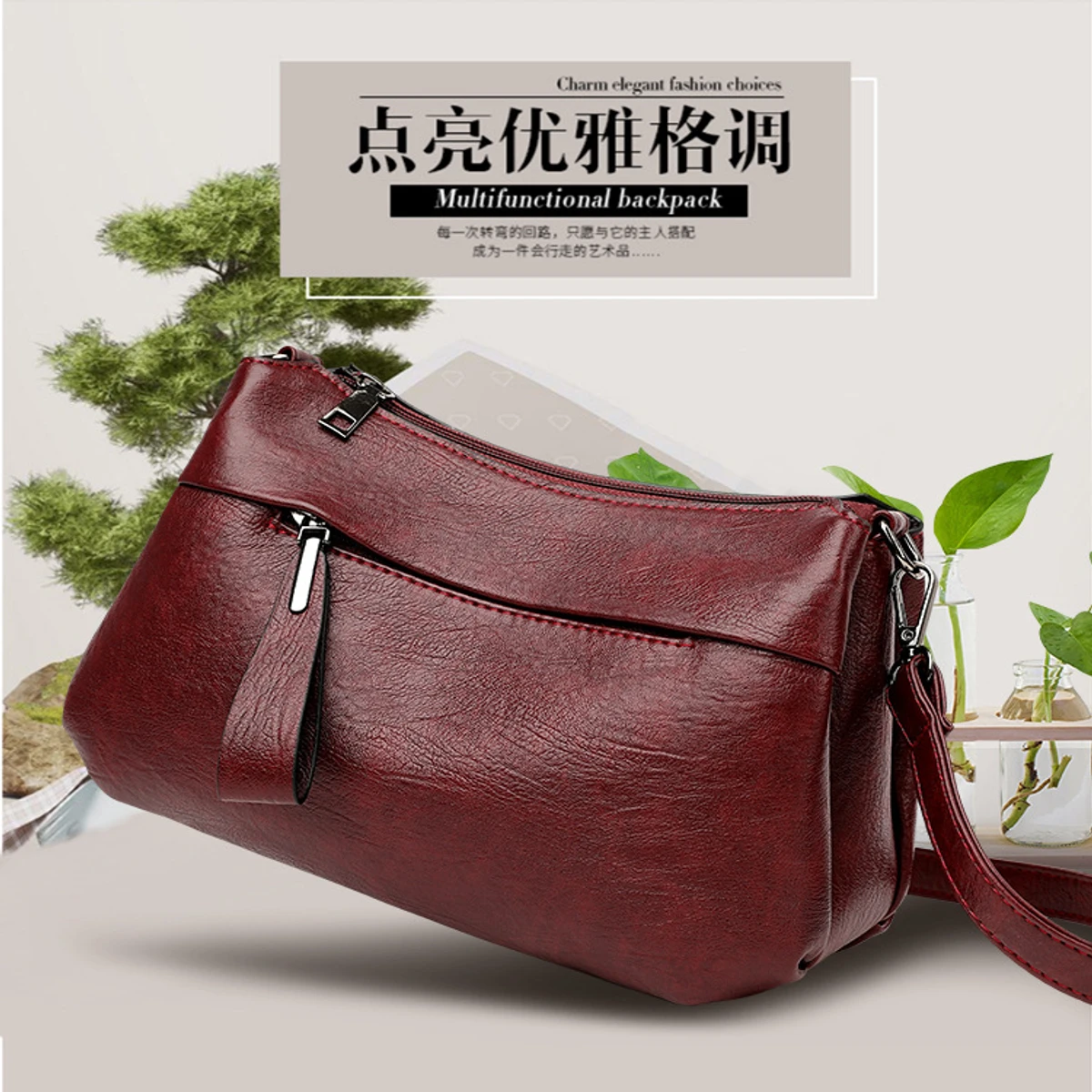 Crossbody bag atipasial leather ( maroon color )