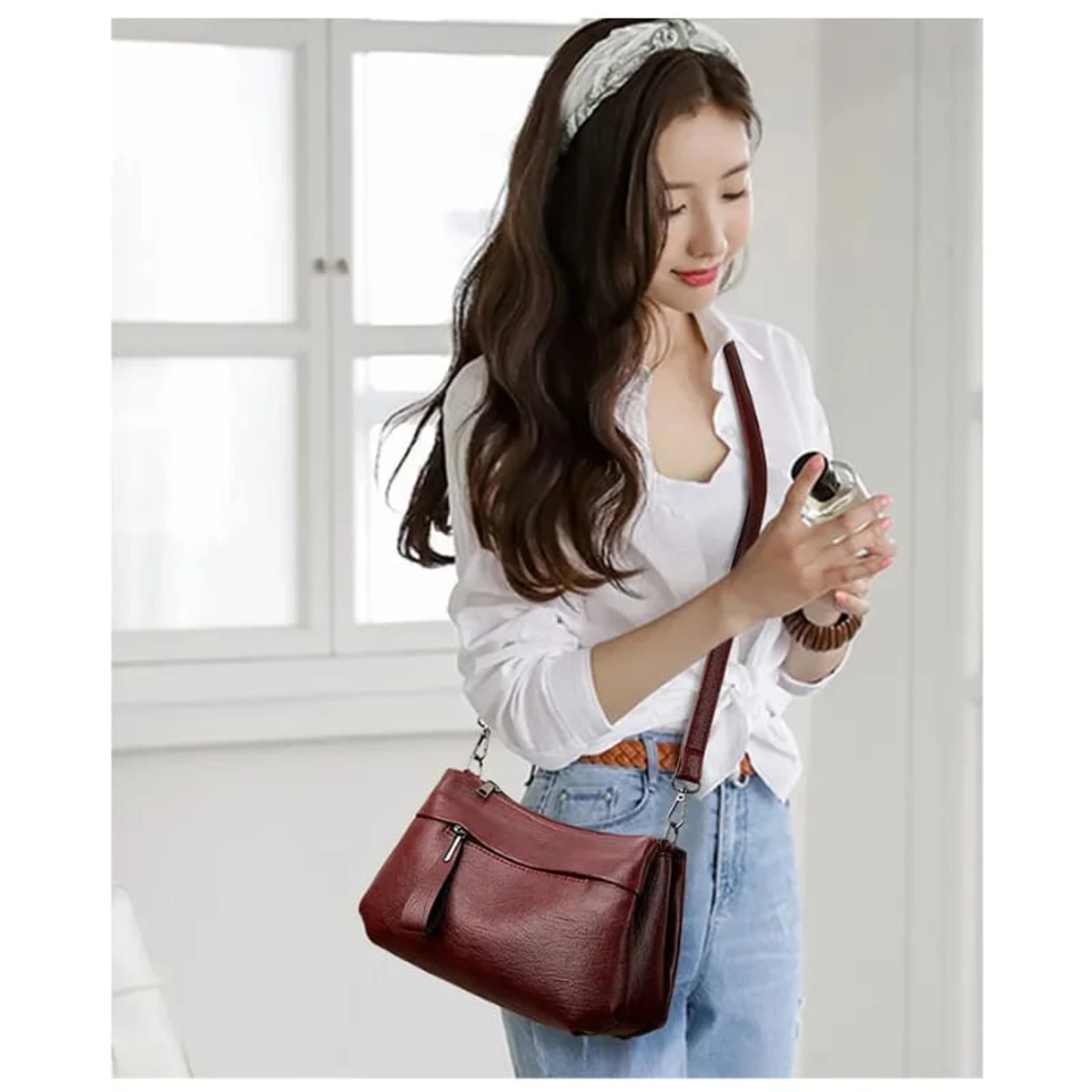 Crossbody bag atipasial leather ( maroon color ) - Image 3