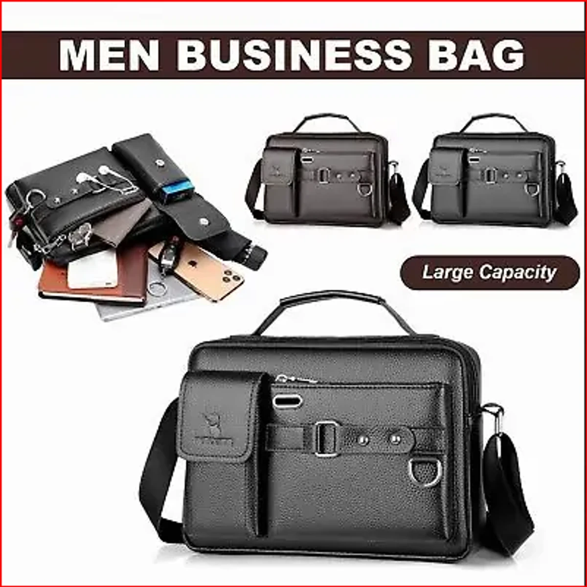 Men's Pu Leather Shoulder Bag (Black shape) - Image 6