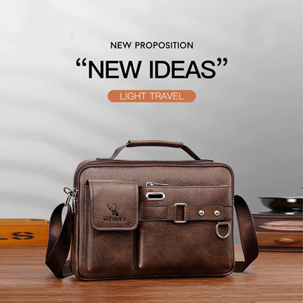 Men's Pu Leather Shoulder Bag (Chocolate color) - Image 3