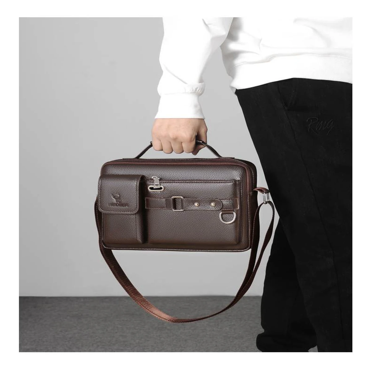 Men's Pu Leather Shoulder Bag (Chocolate color) - Image 5