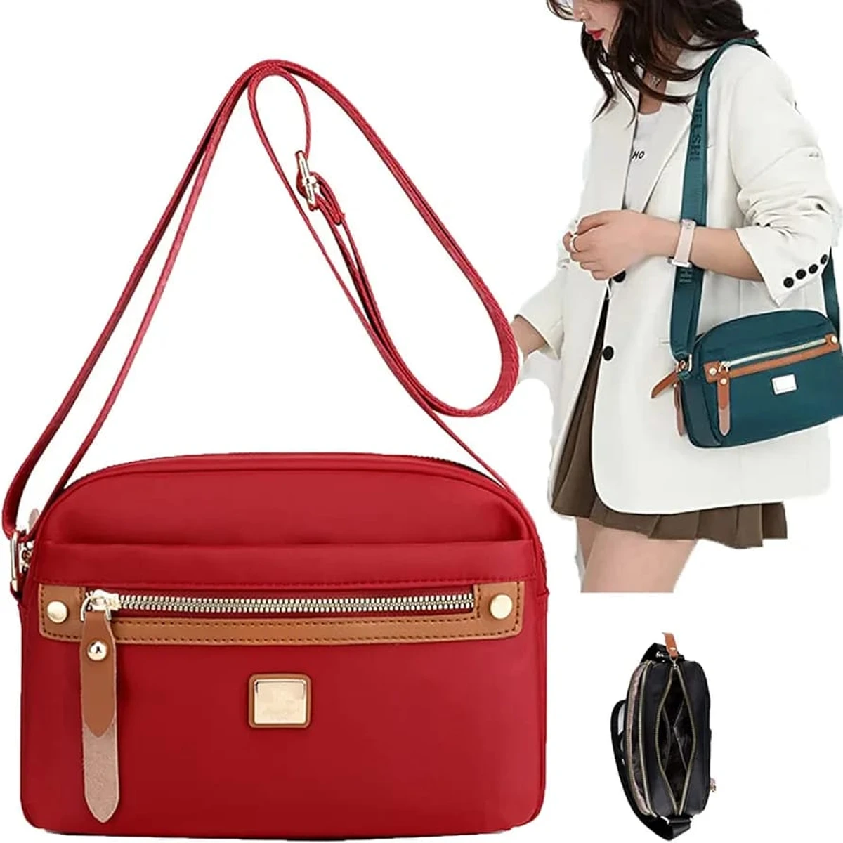 Nylon Fashion Cross-body Bag Lightweight Portable Shoulder Bag(maroon color)