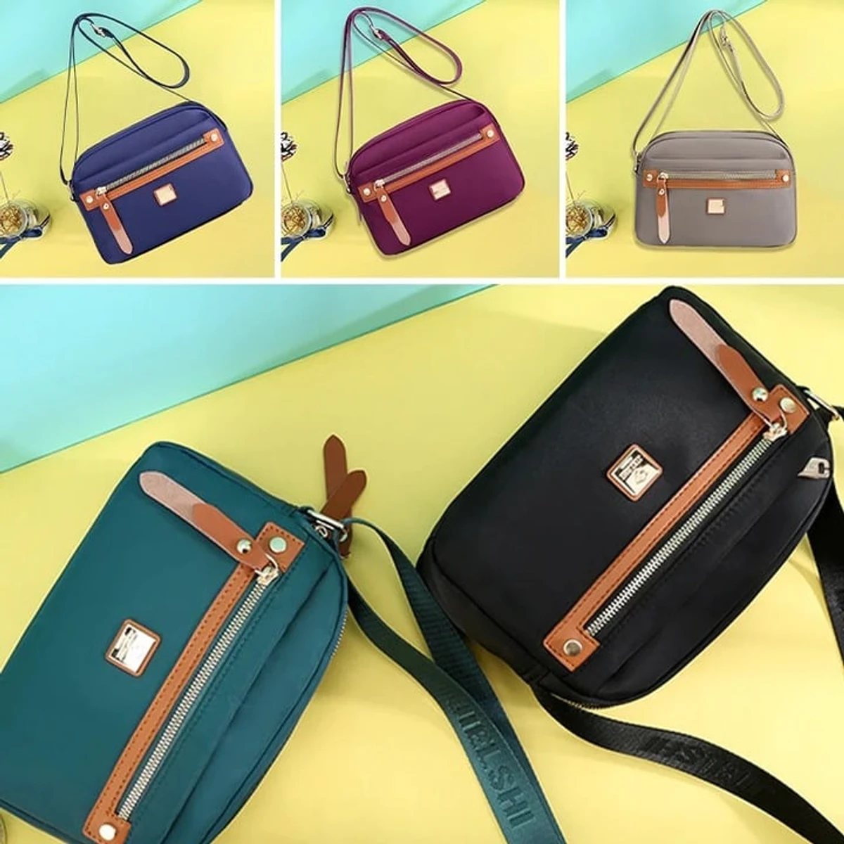 Nylon Fashion Cross-body Bag Lightweight Portable Shoulder Bag(maroon color) - Image 3