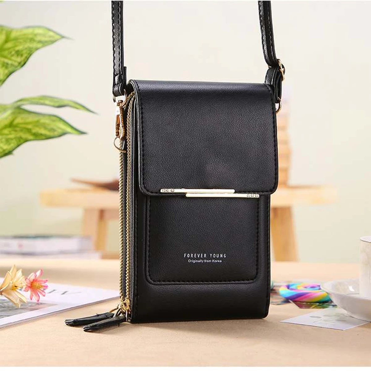 Women Bags Soft Leather Wallets Touch Screen ( black color )