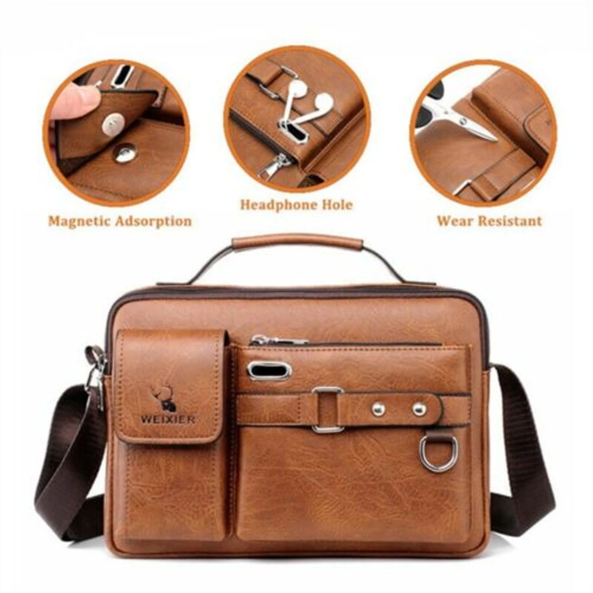 Men's Pu Leather Shoulder Bag (brown shape) - Image 3