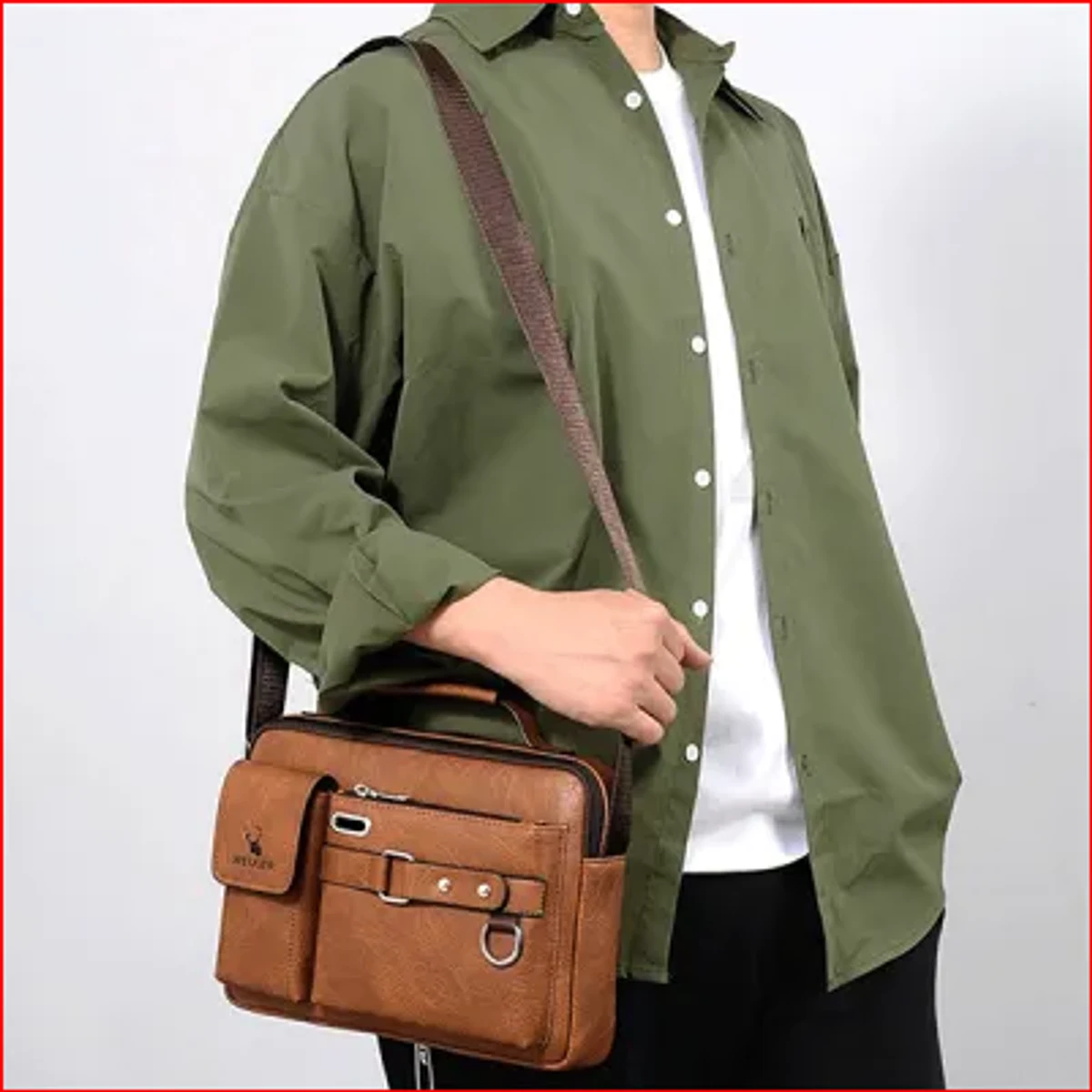 Men's Pu Leather Shoulder Bag (brown shape) - Image 5