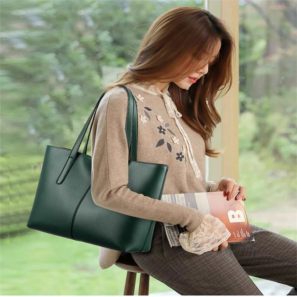 Luxury Hand Bag atypical leather ( (Green) Code : 95