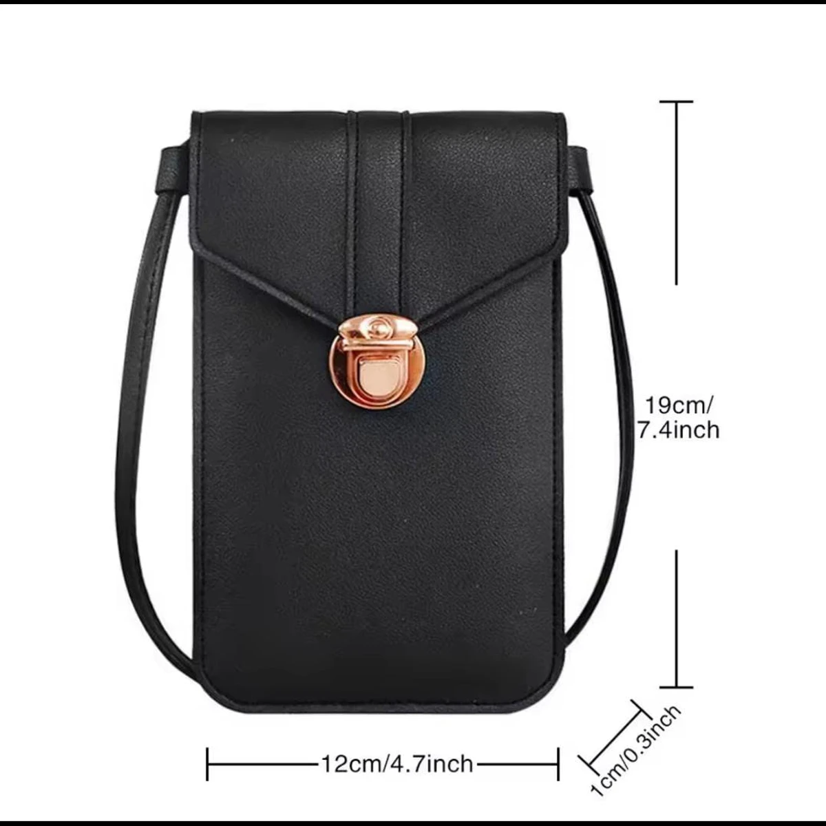 Women's PU Leather Phone Holder With Neck Strap Wallets Touch Screen Bags(black) - Image 3