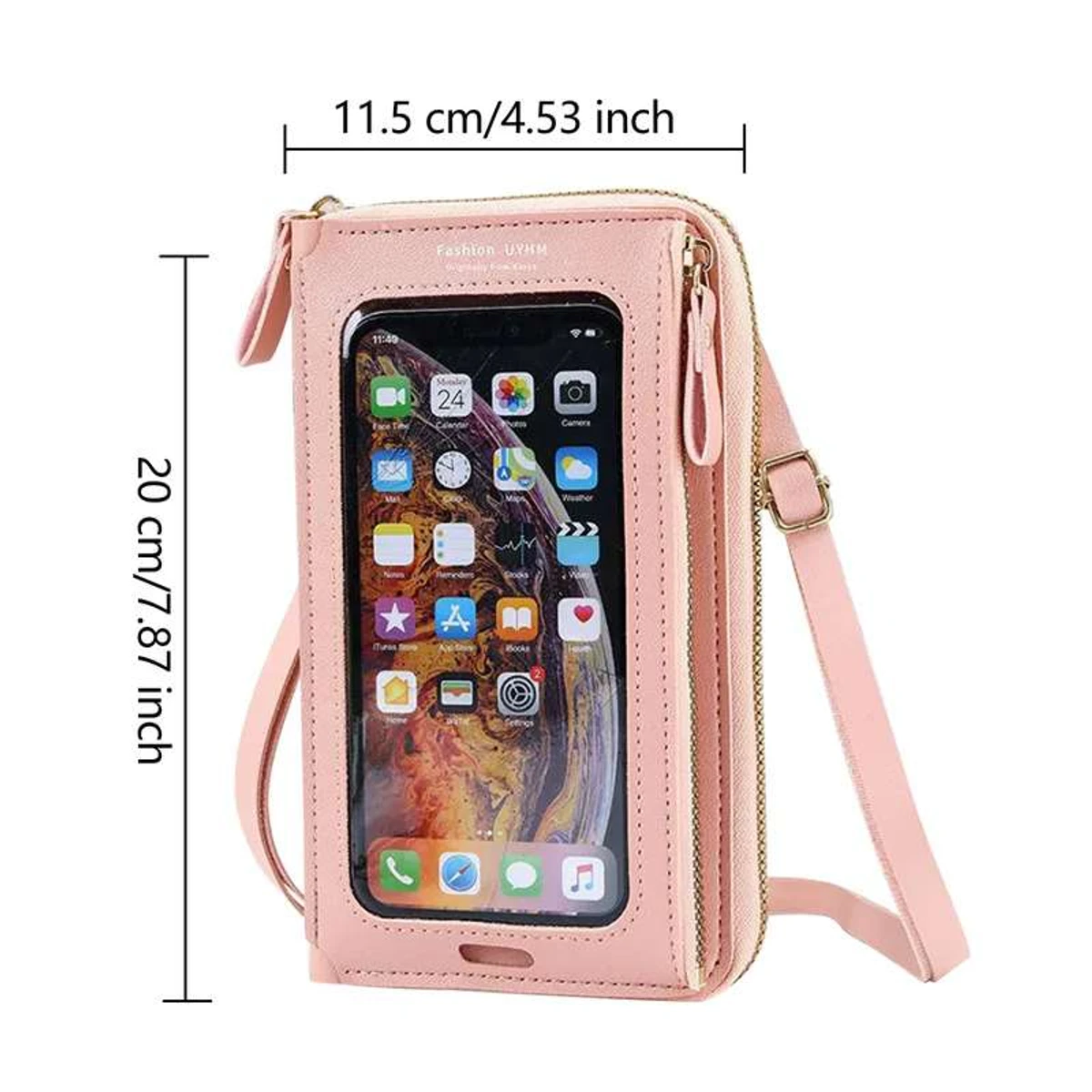 Women Bags Soft Leather Wallets Touch Screen ( pink color )