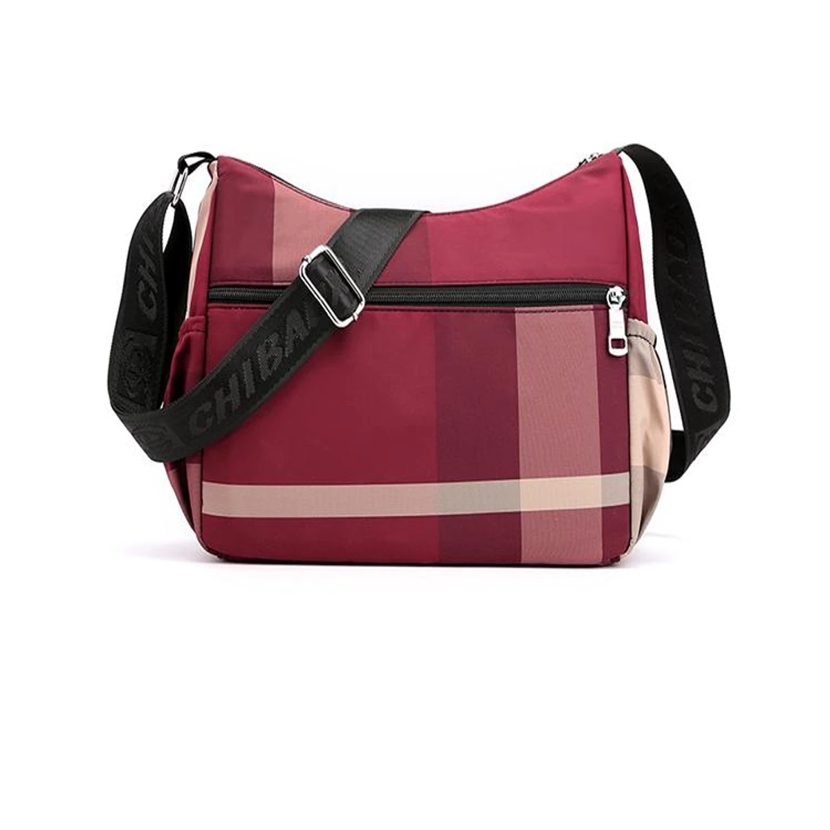 Chic Waterproof Plaid Multi Pocket Crossbody Hobo Bag(Red Color) - Image 5