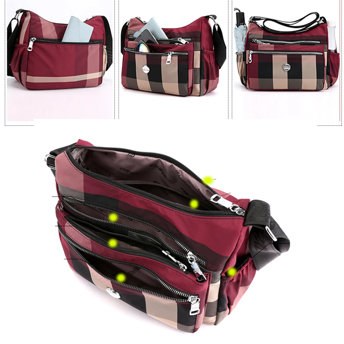 Chic Waterproof Plaid Multi Pocket Crossbody Hobo Bag(Red Color) - Image 6