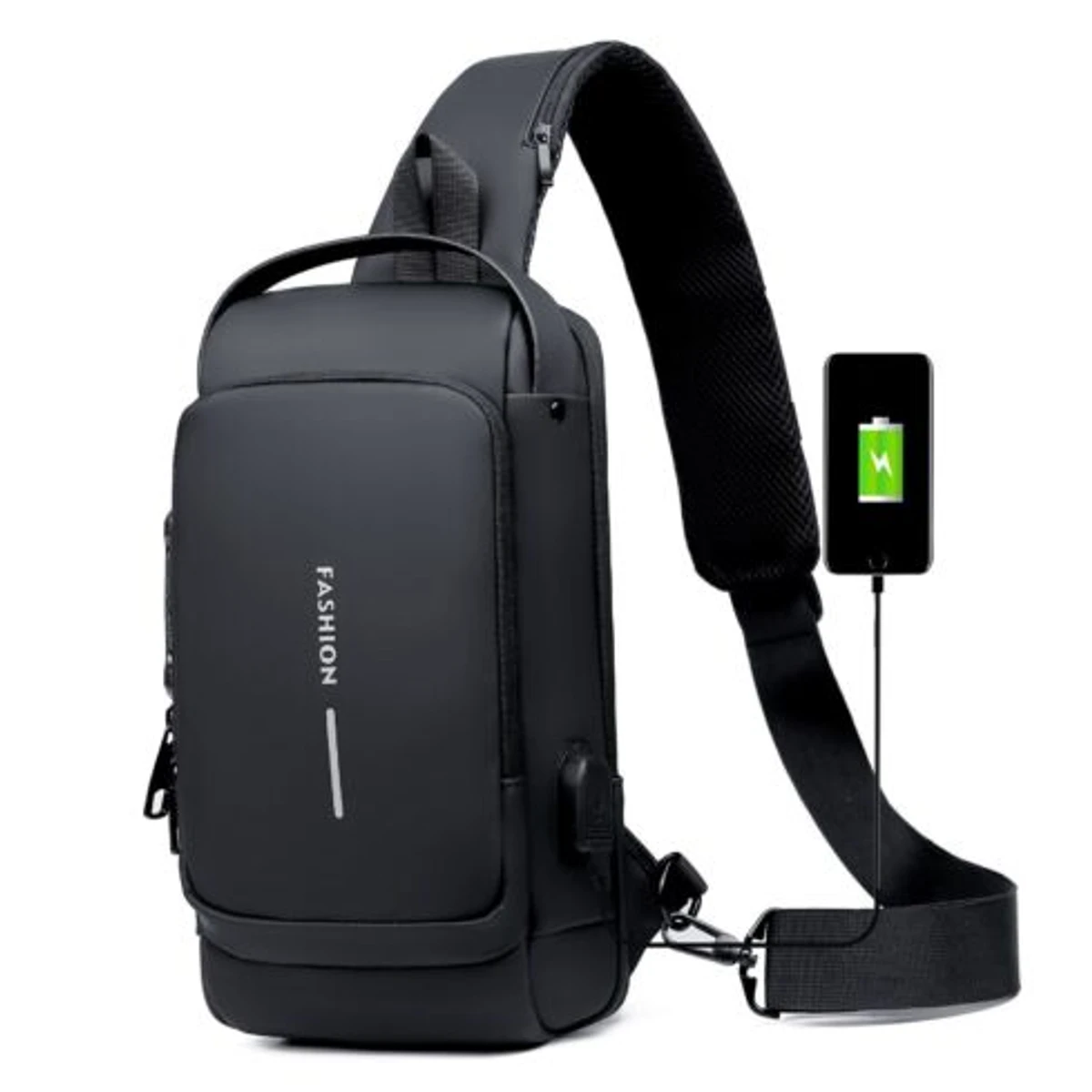 USB charging sport sling Anti-theft shoulder bag (Black shape)