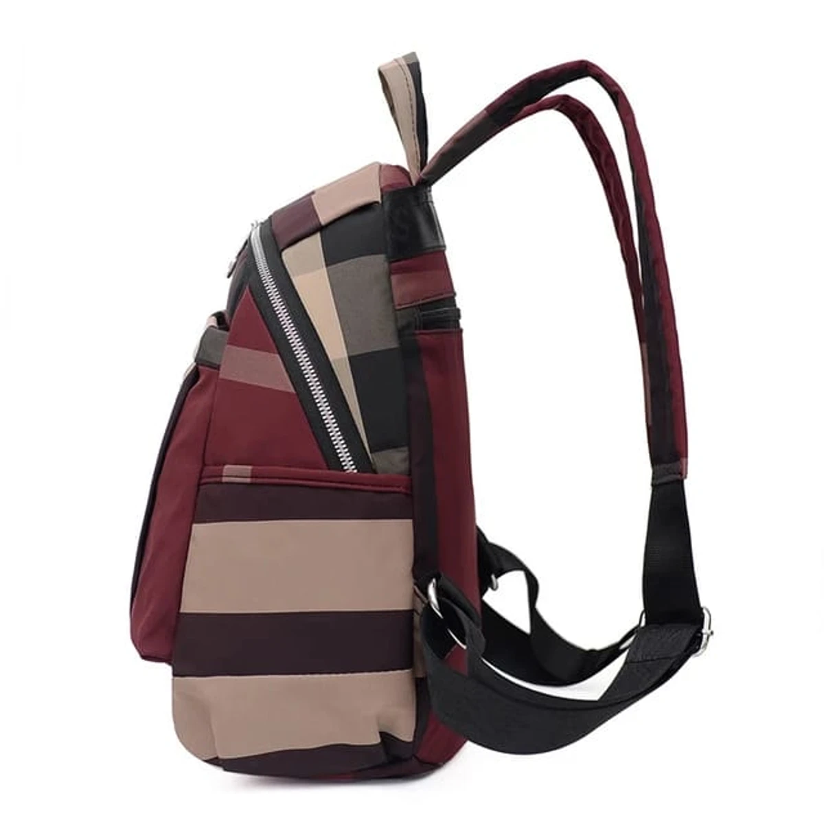 Nylon Backpack Durable Waterproof Casual Shoulder Bag (Wine Red) - Image 3