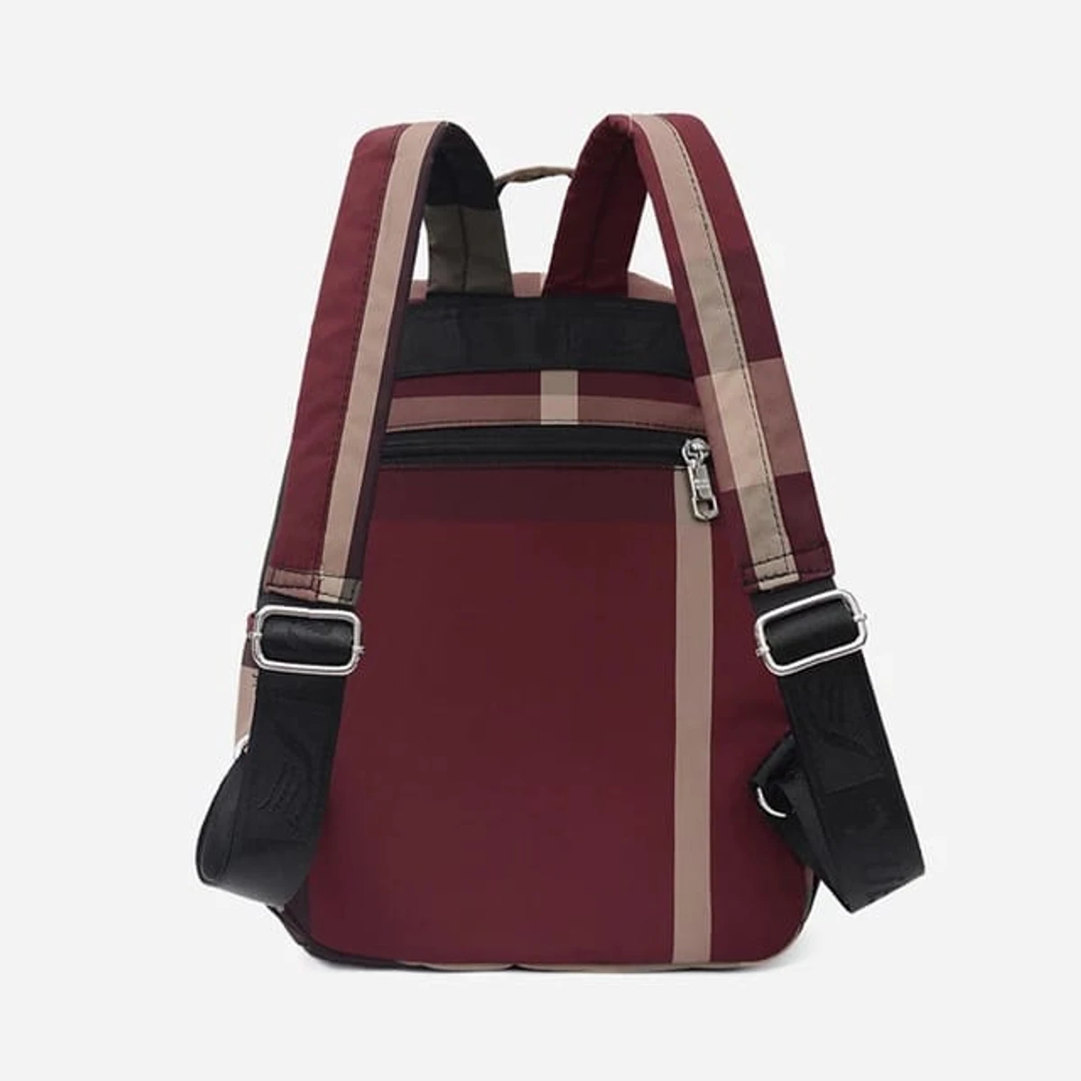 Nylon Backpack Durable Waterproof Casual Shoulder Bag (Wine Red) - Image 4