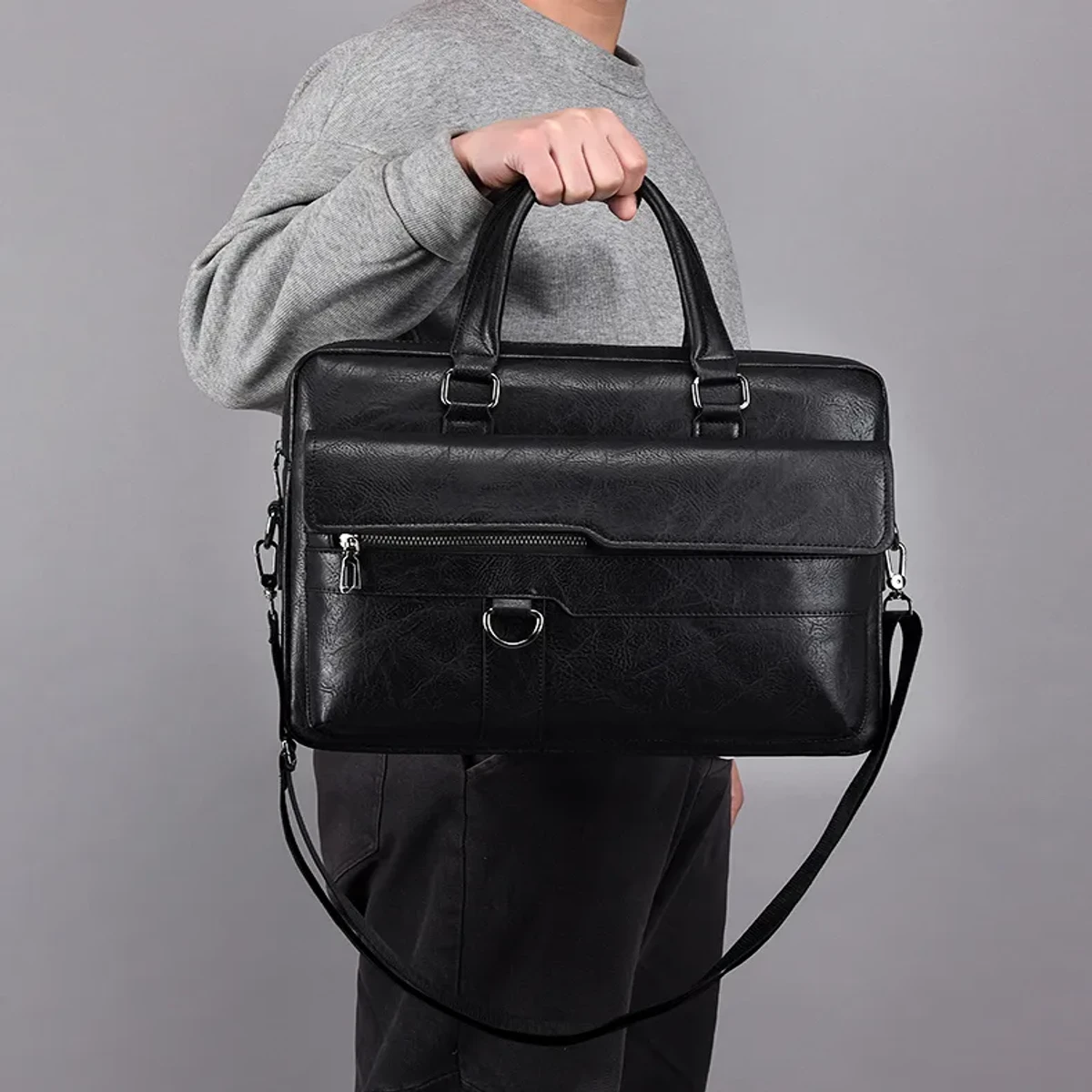 Amsburg Laptop Leather Bag(Black color) - Image 3