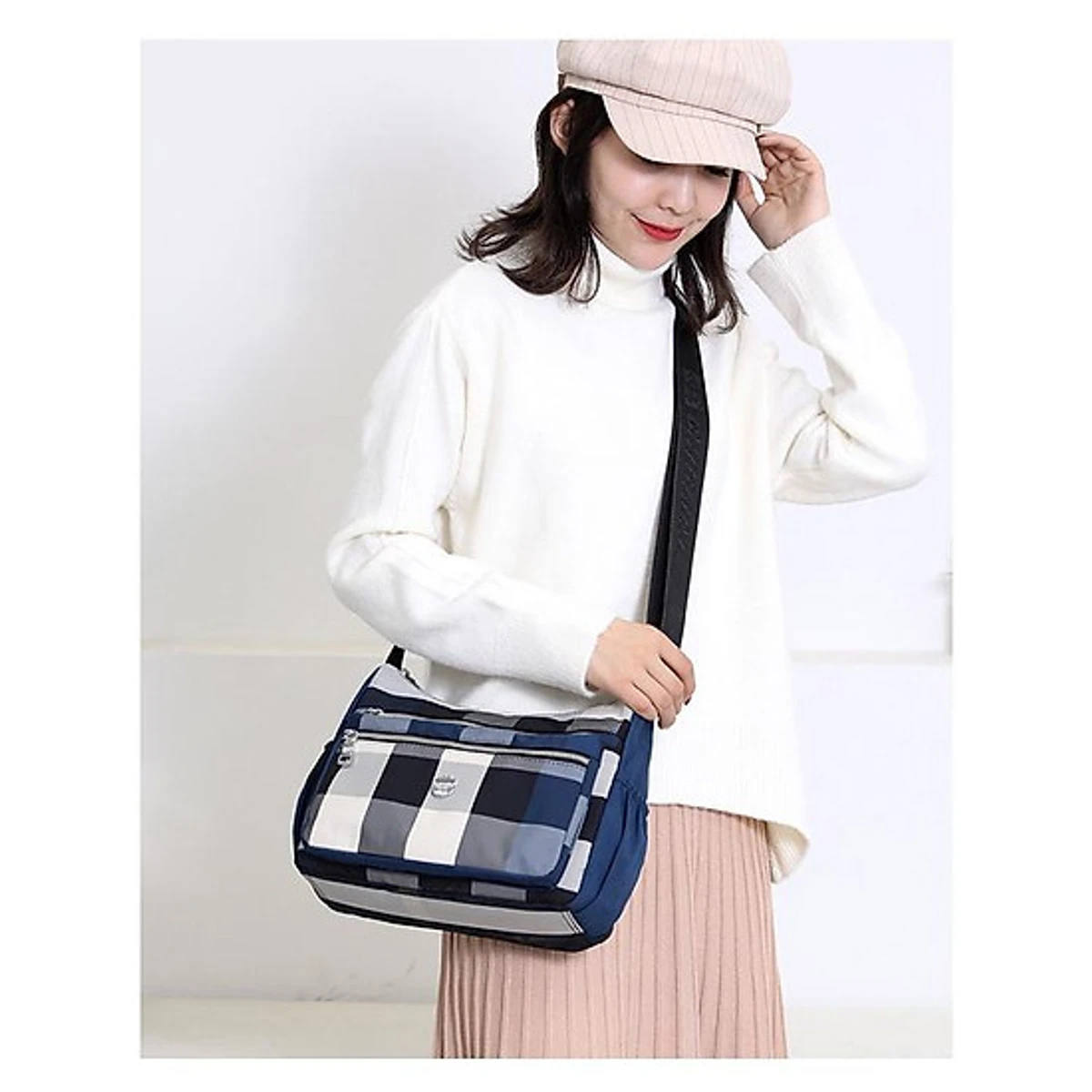 Chic Waterproof Plaid Multi Pocket Crossbody Hobo Bag(blue Color) - Image 4